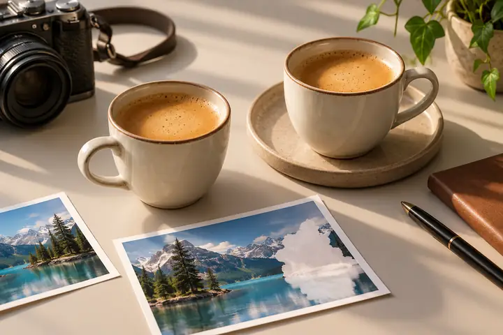 Two coffee cups arranged for a product photograph.